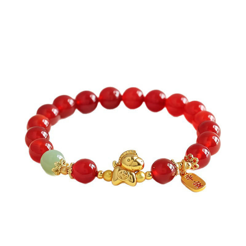 Year Of The Horse Hetian Jade Black Obsidian Red Agate Strength Bracelet
