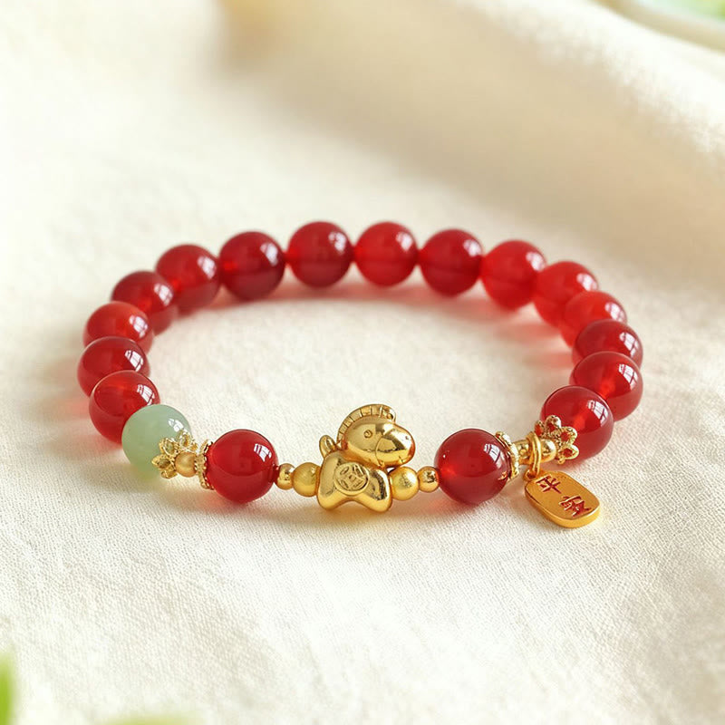 Year Of The Horse Hetian Jade Black Obsidian Red Agate Strength Bracelet