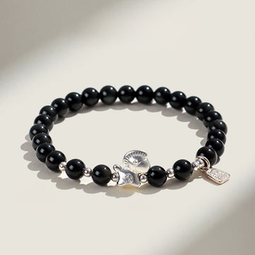 Year Of The Horse Black Obsidian Red Agate Pink Crystal Silver Fulfilment Bracelet