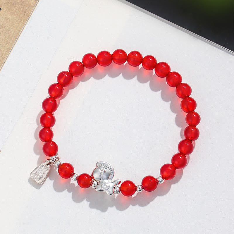 Year Of The Horse Black Obsidian Red Agate Pink Crystal Silver Fulfilment Bracelet