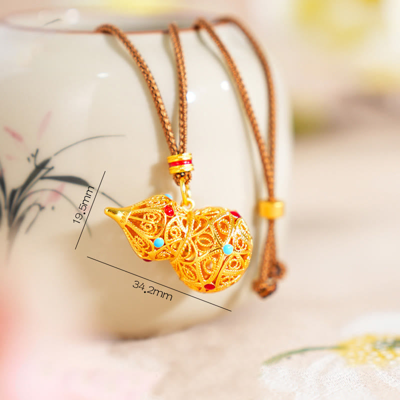 Hollow Gourd Design 24k Gold Plated Brass Rope Necklace Pendant