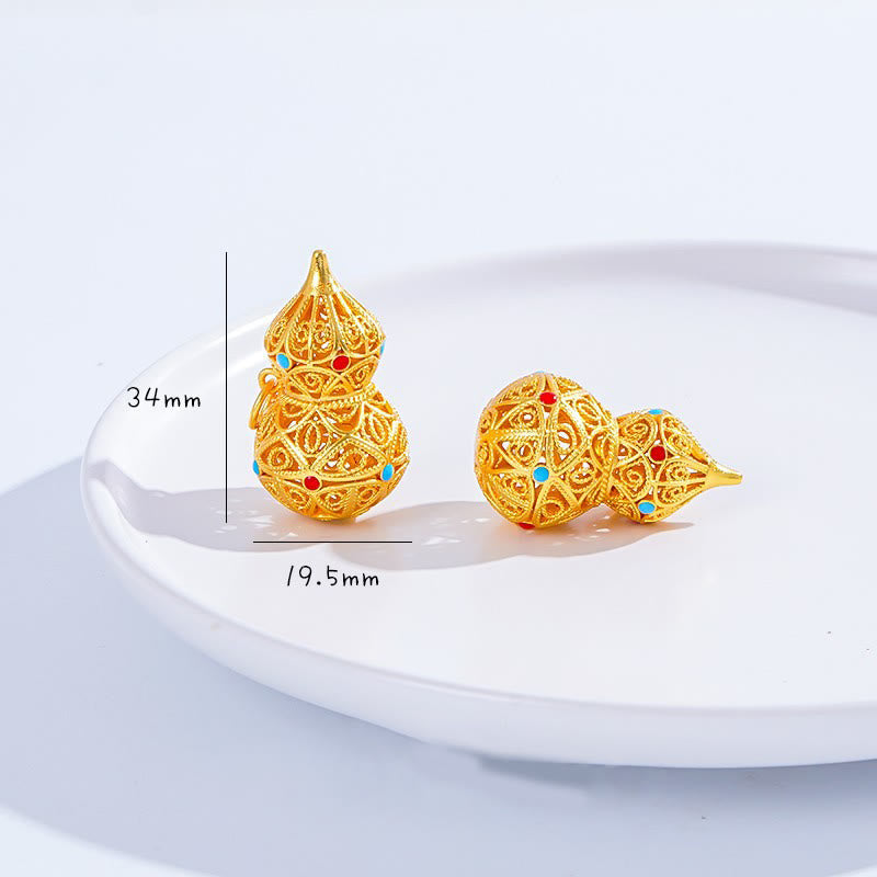 Hollow Gourd Design 24k Gold Plated Brass Rope Necklace Pendant