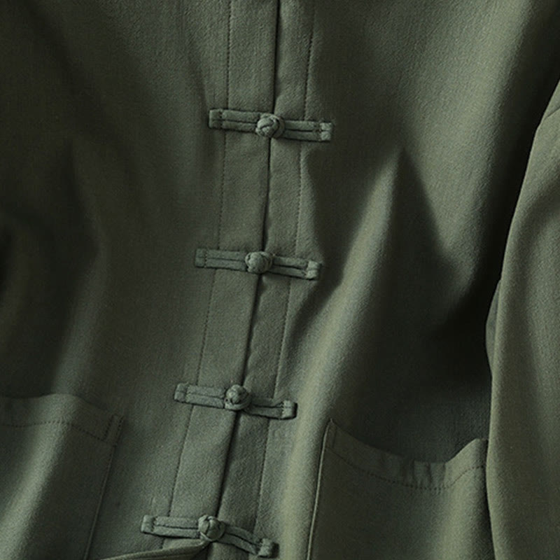 Winter Frog-button Long Sleeve Cotton Fleece Lined Women's Thermal Jacket With Pockets