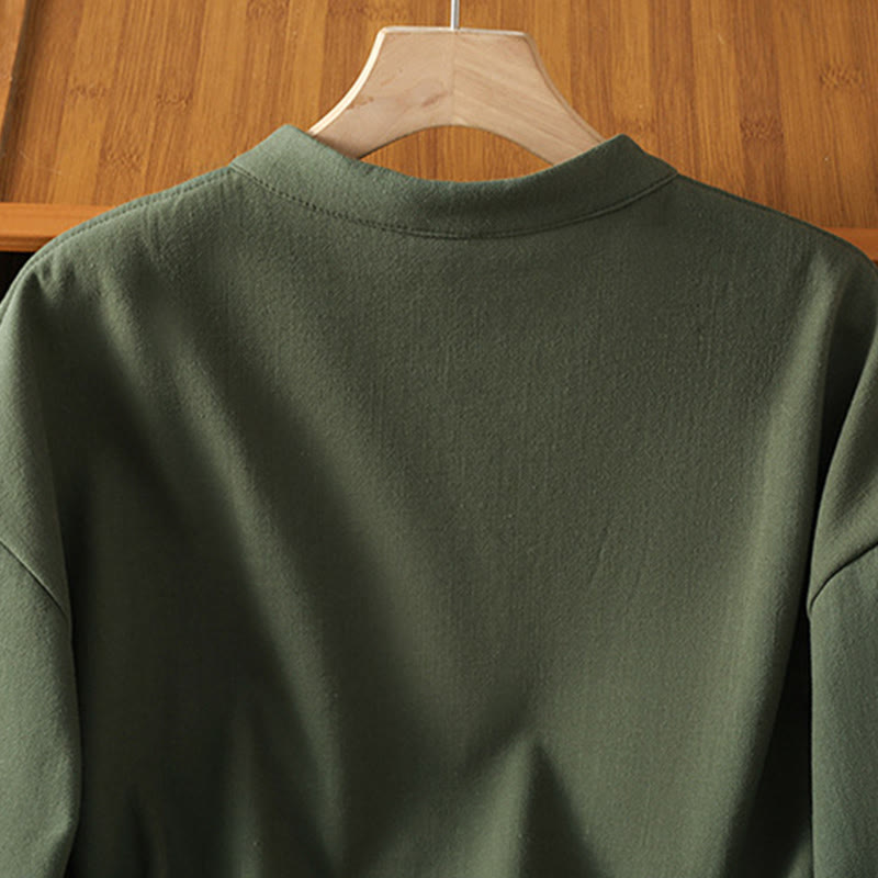 Winter Frog-button Long Sleeve Cotton Fleece Lined Women's Thermal Jacket With Pockets