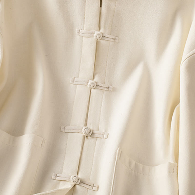 Winter Frog-button Long Sleeve Cotton Fleece Lined Women's Thermal Jacket With Pockets