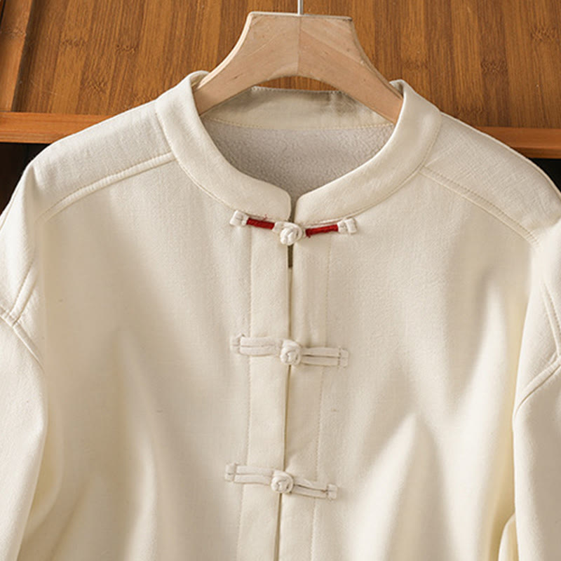 Winter Frog-button Long Sleeve Cotton Fleece Lined Women's Thermal Jacket With Pockets