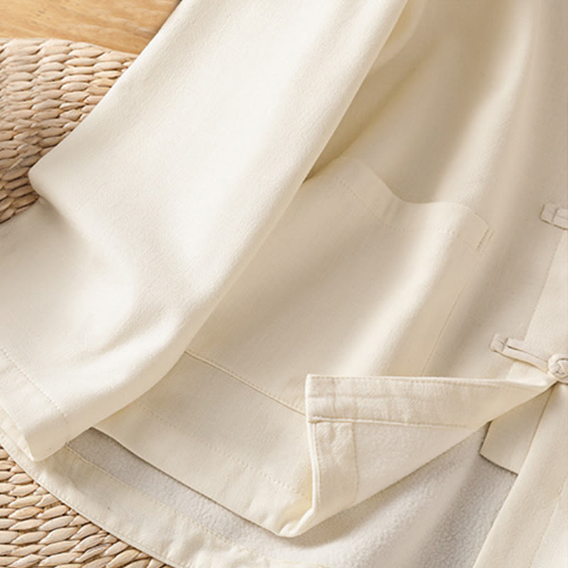 Winter Frog-button Long Sleeve Cotton Fleece Lined Women's Thermal Jacket With Pockets