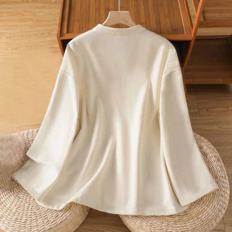 Winter Frog-button Long Sleeve Cotton Fleece Lined Women's Thermal Jacket With Pockets