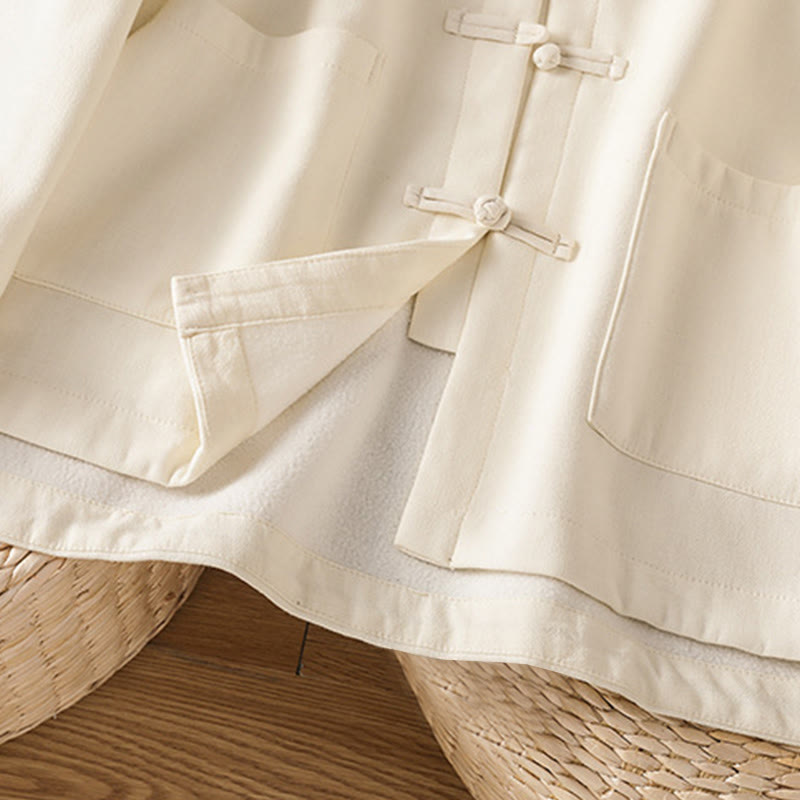 Winter Frog-button Long Sleeve Cotton Fleece Lined Women's Thermal Jacket With Pockets