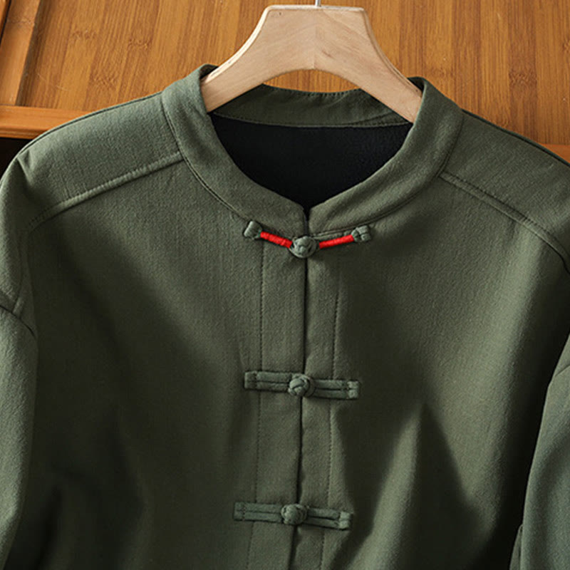 Winter Frog-button Long Sleeve Cotton Fleece Lined Women's Thermal Jacket With Pockets