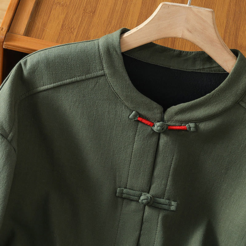 Winter Frog-button Long Sleeve Cotton Fleece Lined Women's Thermal Jacket With Pockets