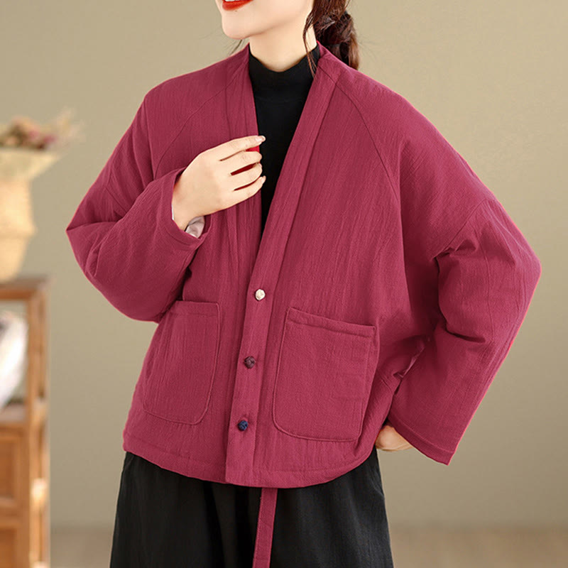 Winter Long Sleeve Cotton Women's Thermal Jacket With Pockets