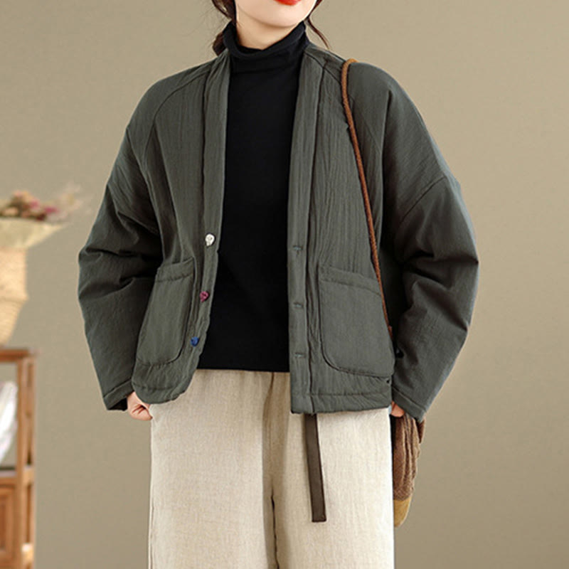 Winter Long Sleeve Cotton Women's Thermal Jacket With Pockets