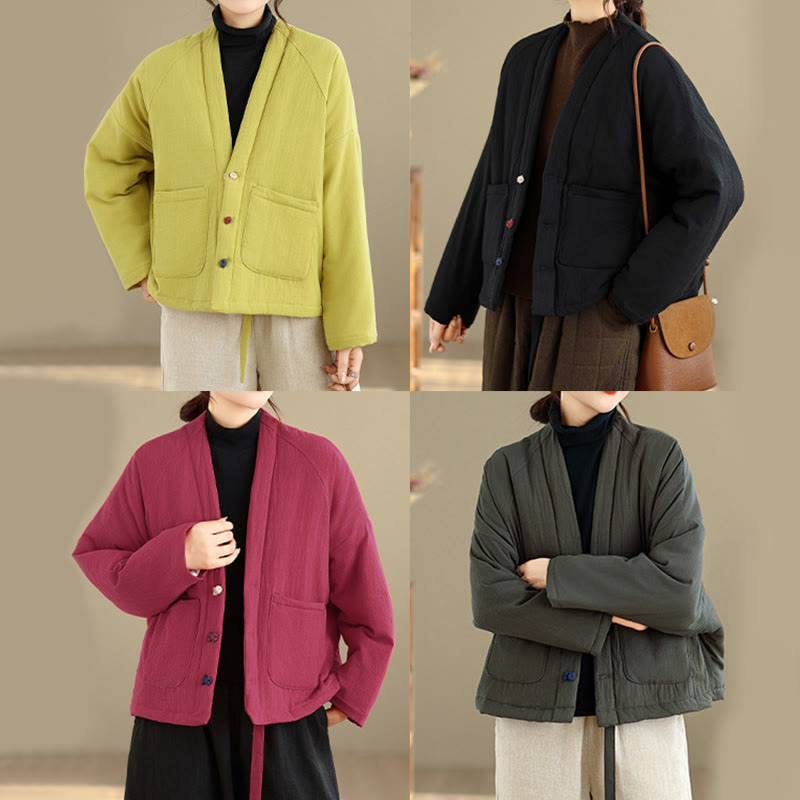 Winter Long Sleeve Cotton Women's Thermal Jacket With Pockets