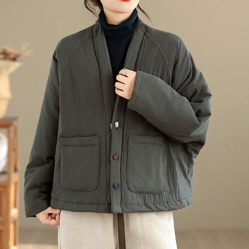 Winter Long Sleeve Cotton Women's Thermal Jacket With Pockets