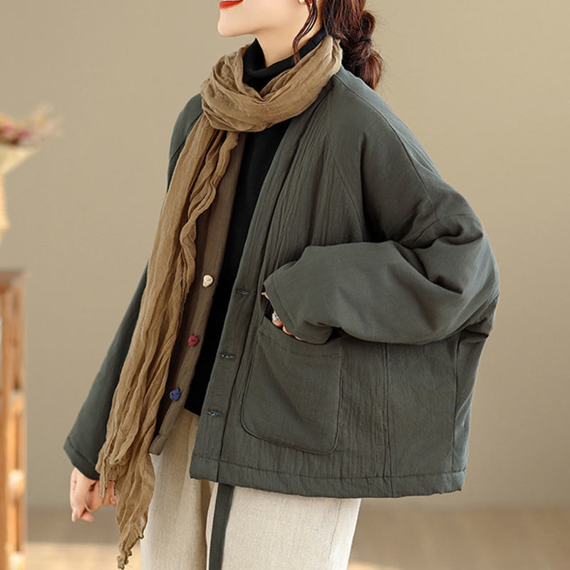 Winter Long Sleeve Cotton Women's Thermal Jacket With Pockets