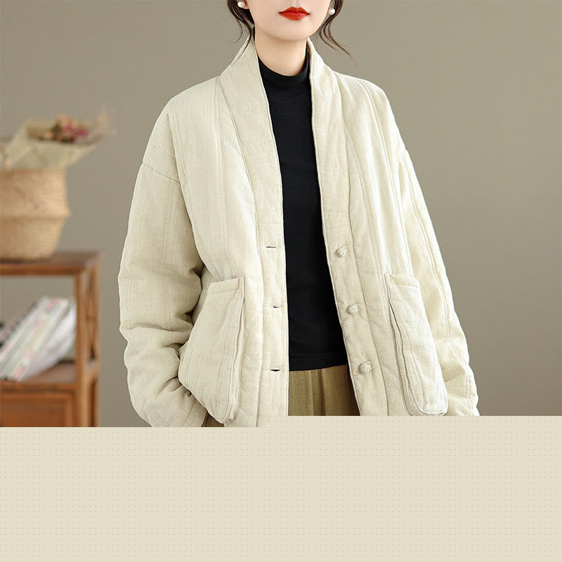 Winter Solid Long Sleeve Cotton Women's Thermal Jacket With Pockets