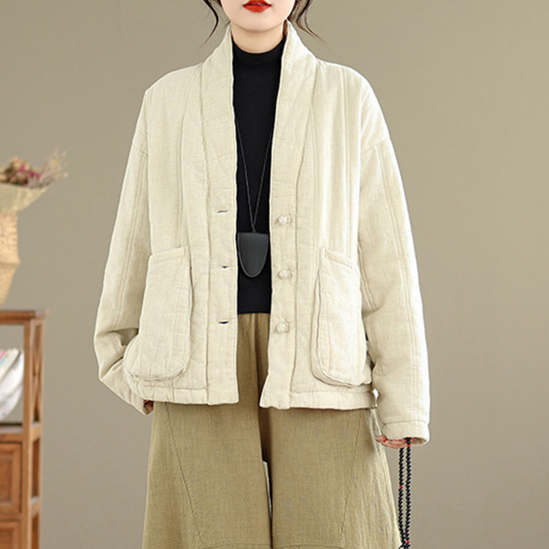 Winter Solid Long Sleeve Cotton Women's Thermal Jacket With Pockets