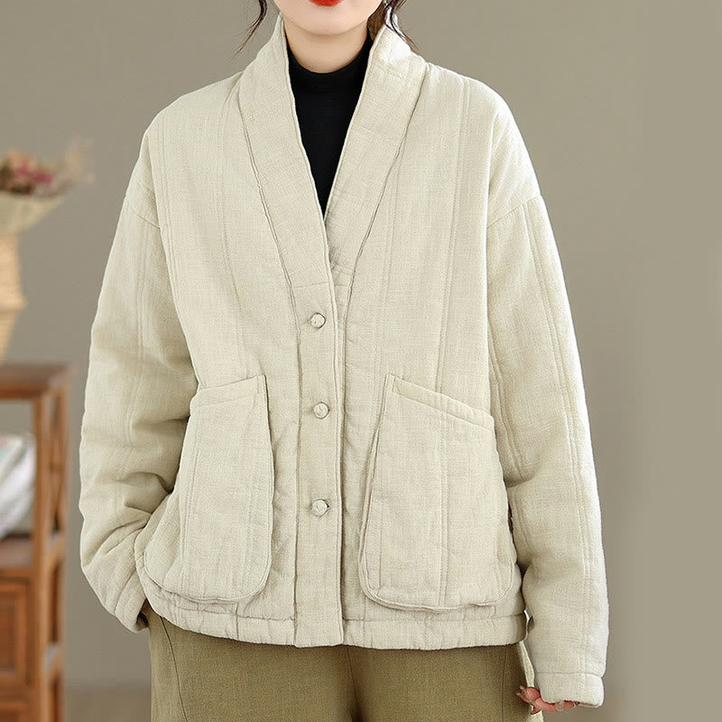 Winter Solid Long Sleeve Cotton Women's Thermal Jacket With Pockets