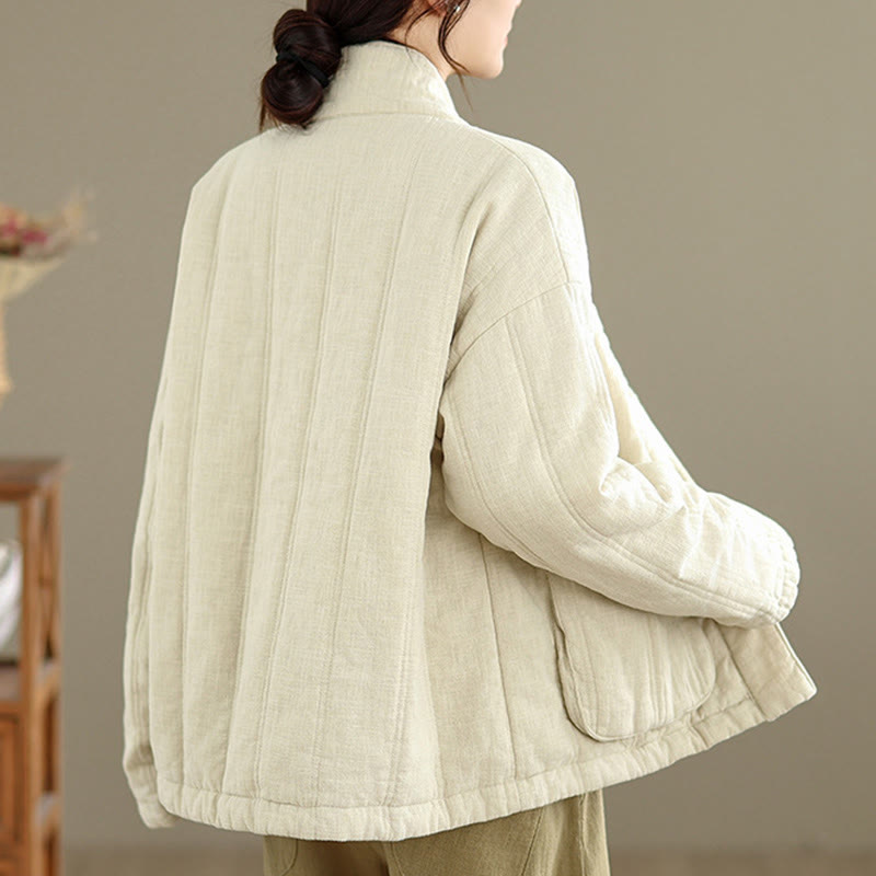 Winter Solid Long Sleeve Cotton Women's Thermal Jacket With Pockets