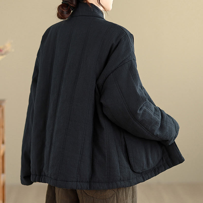 Winter Solid Long Sleeve Cotton Women's Thermal Jacket With Pockets