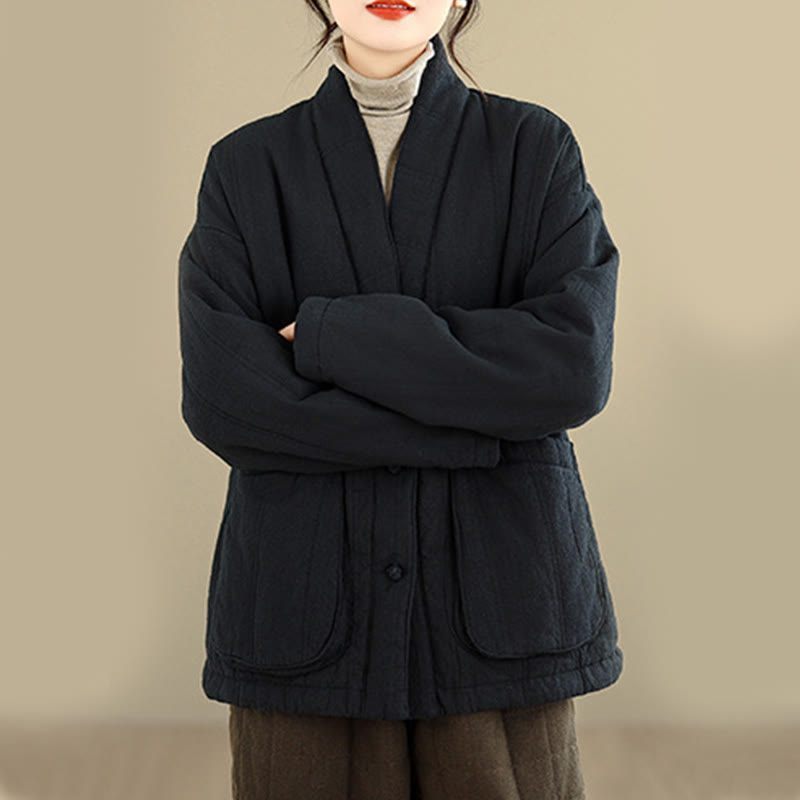 Winter Solid Long Sleeve Cotton Women's Thermal Jacket With Pockets