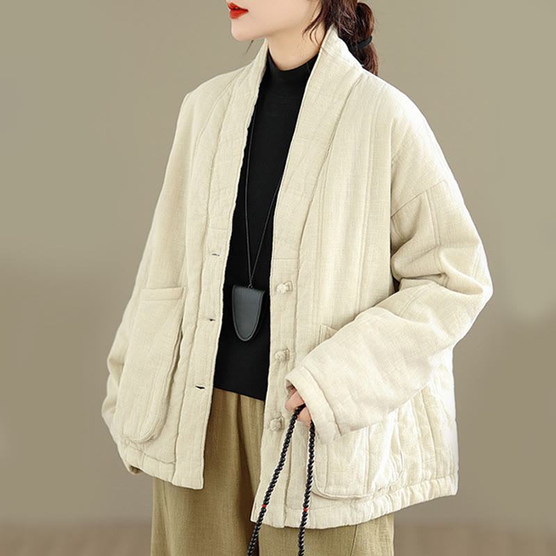 Winter Solid Long Sleeve Cotton Women's Thermal Jacket With Pockets