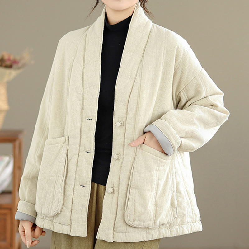 Winter Solid Long Sleeve Cotton Women's Thermal Jacket With Pockets