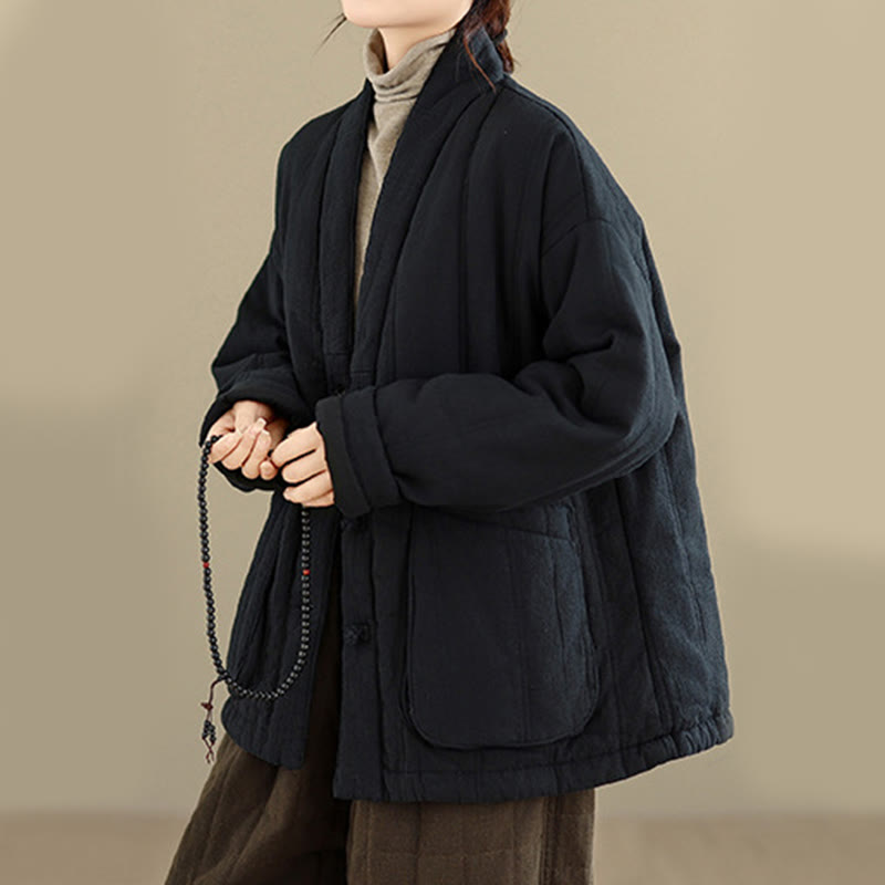 Winter Solid Long Sleeve Cotton Women's Thermal Jacket With Pockets
