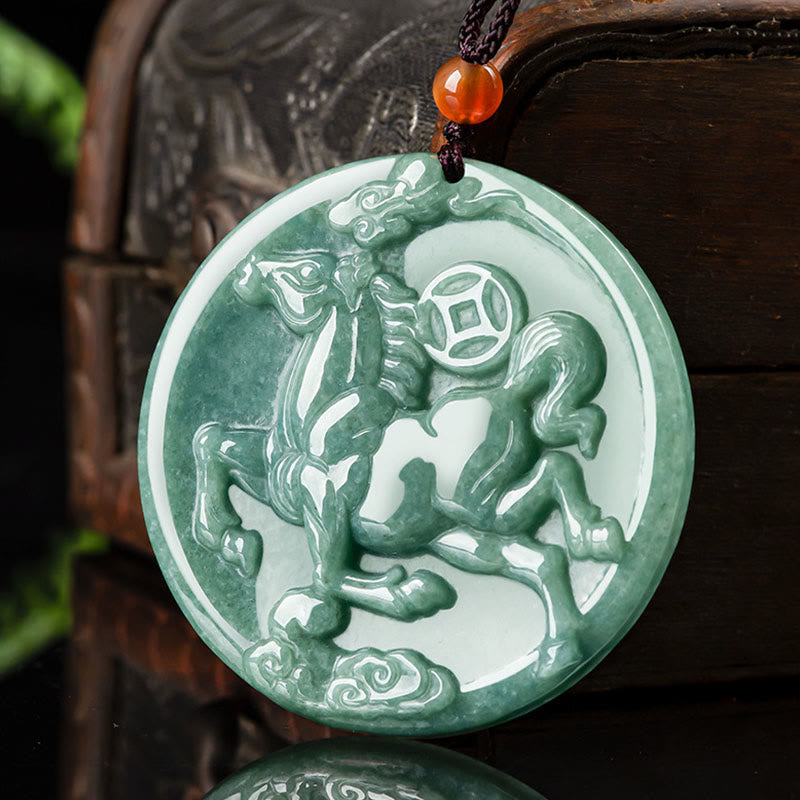 Natural Hand-Carved Jade Horse Symbolic Pendant Necklace