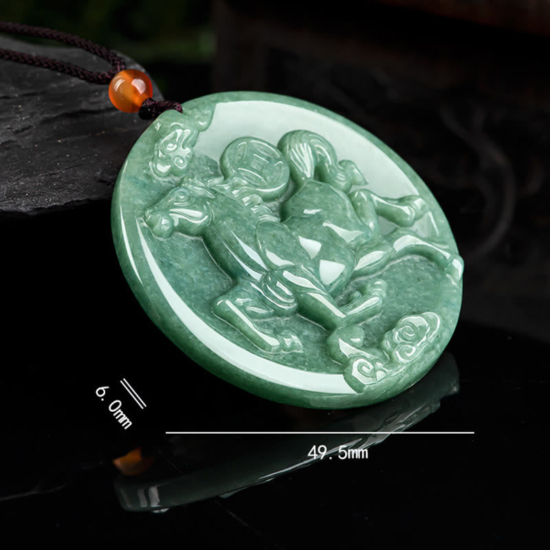 Natural Hand-Carved Jade Horse Symbolic Pendant Necklace