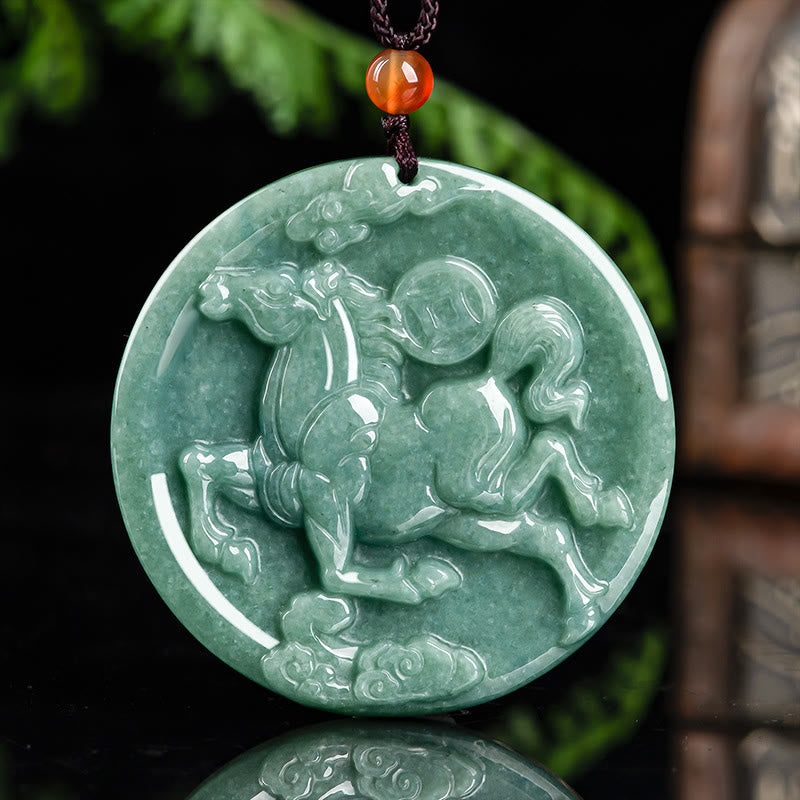 Natural Hand-Carved Jade Horse Symbolic Pendant Necklace