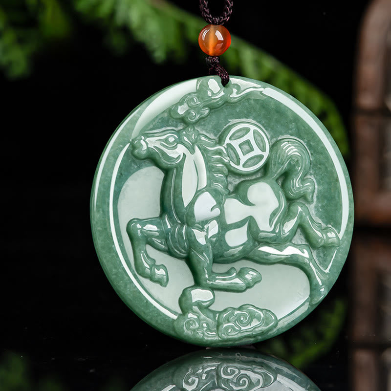 Natural Hand-Carved Jade Horse Symbolic Pendant Necklace