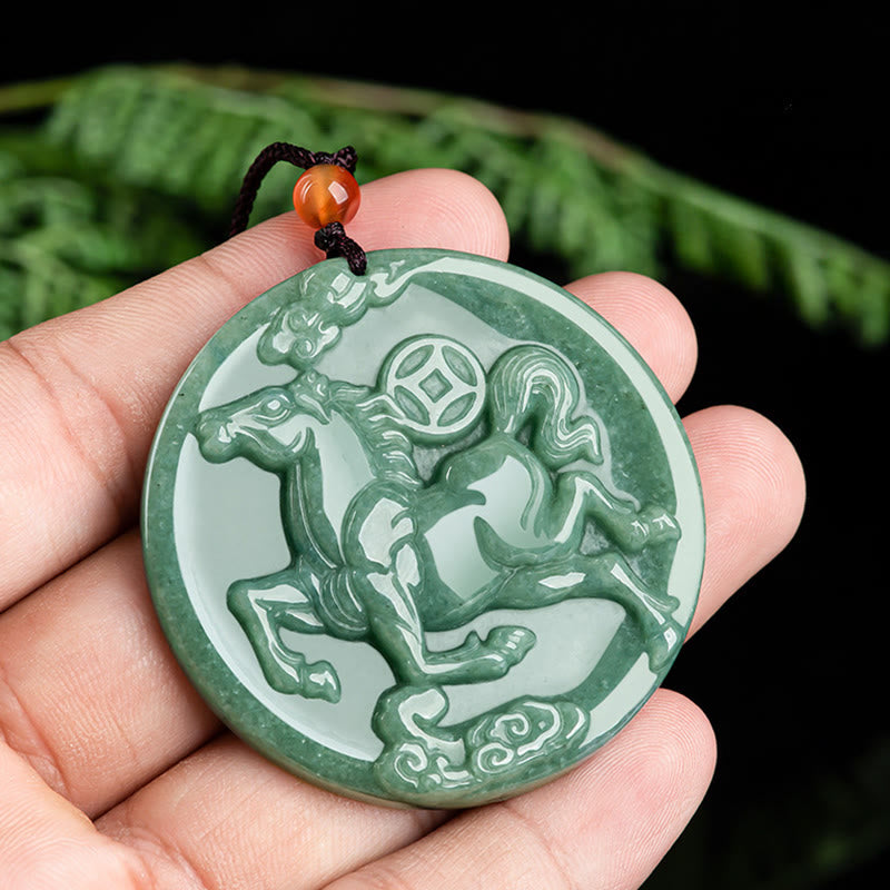 Natural Hand-Carved Jade Horse Symbolic Pendant Necklace