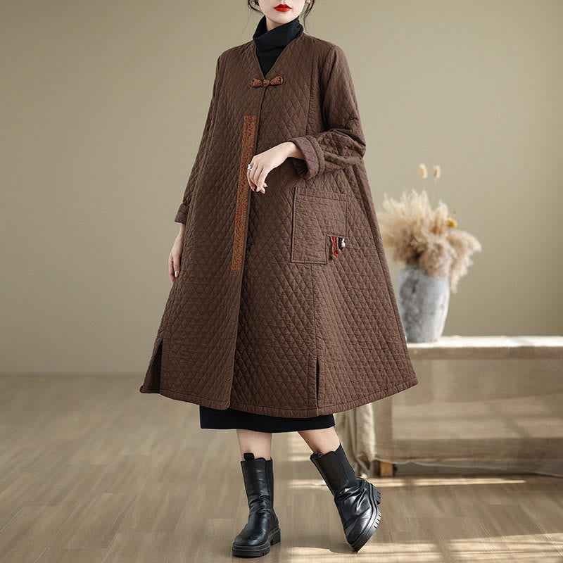 Cotton Diamond Pattern Mid-Length Mindful Layering Coat