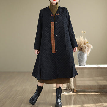 Cotton Diamond Pattern Mid-Length Mindful Layering Coat