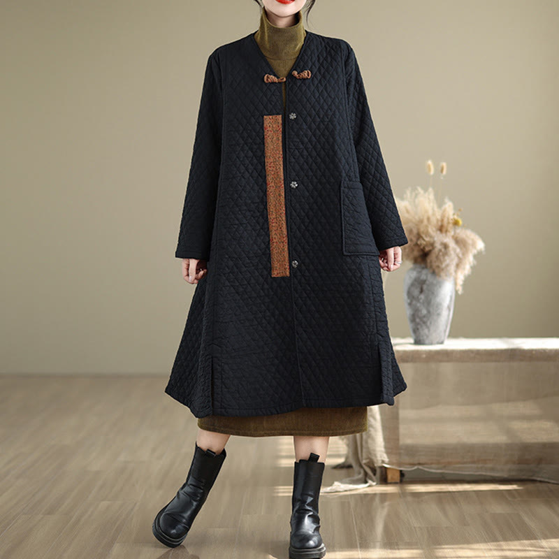 Cotton Diamond Pattern Mid-Length Mindful Layering Coat