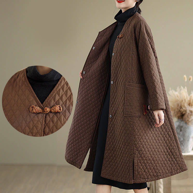 Cotton Diamond Pattern Mid-Length Mindful Layering Coat