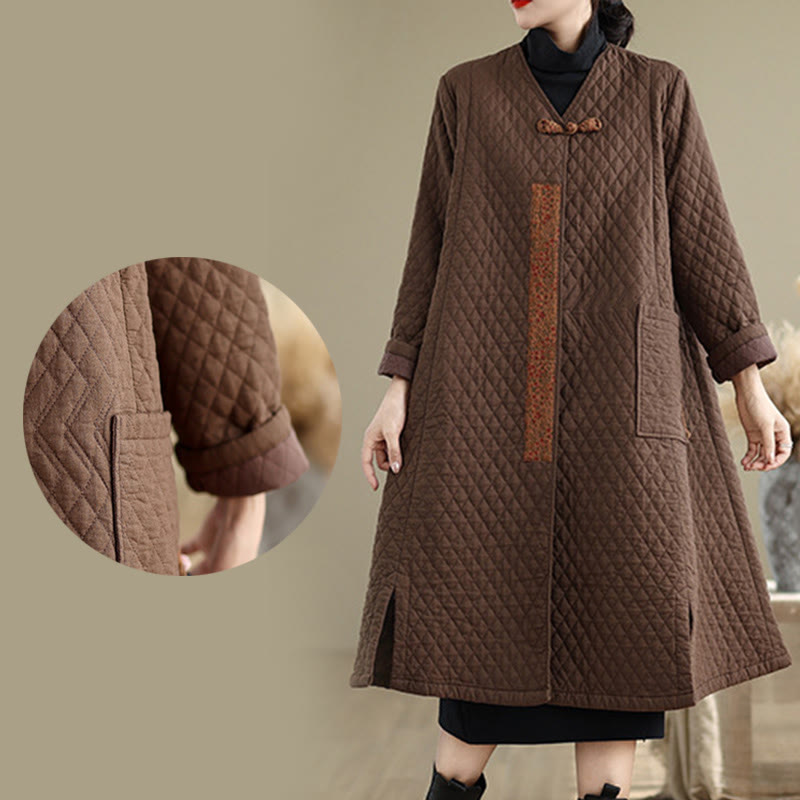 Cotton Diamond Pattern Mid-Length Mindful Layering Coat