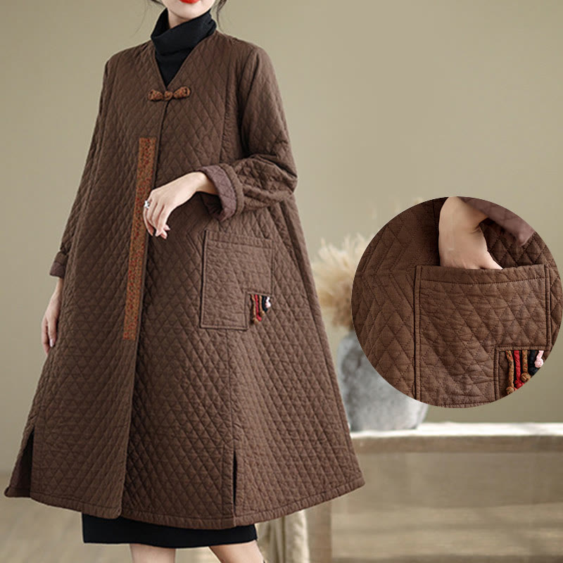Cotton Diamond Pattern Mid-Length Mindful Layering Coat