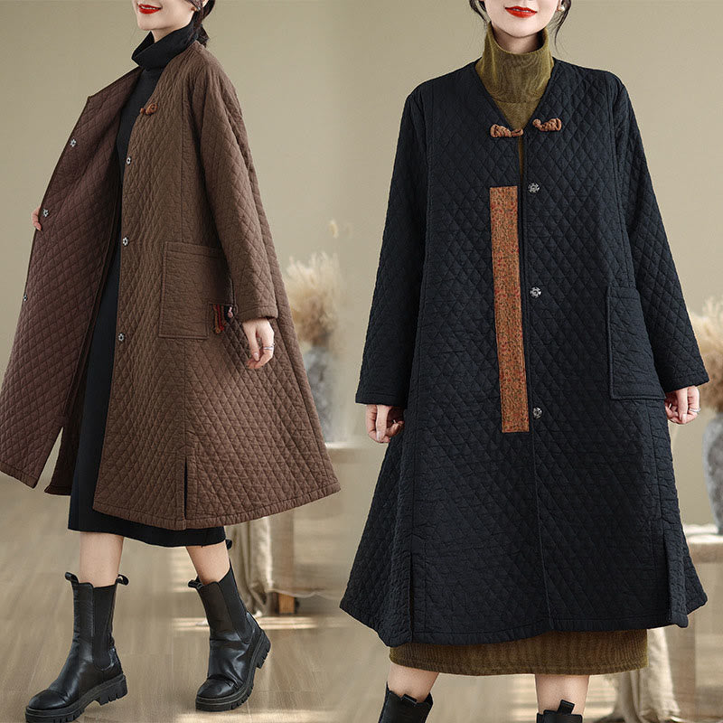 Cotton Diamond Pattern Mid-Length Mindful Layering Coat