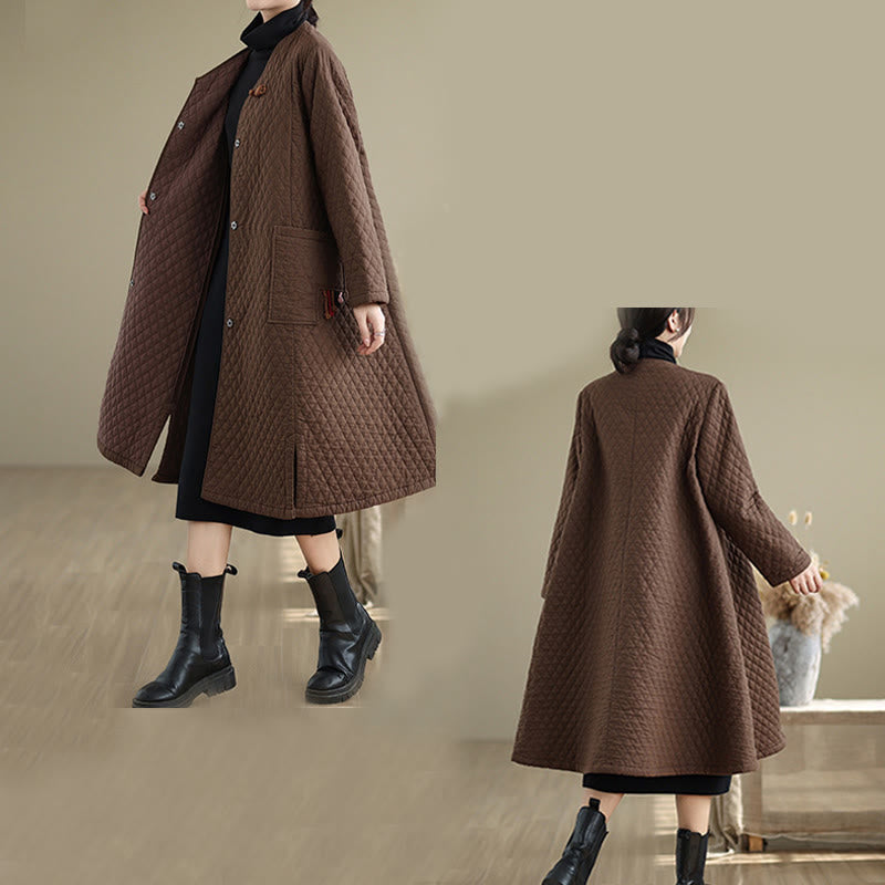 Cotton Diamond Pattern Mid-Length Mindful Layering Coat