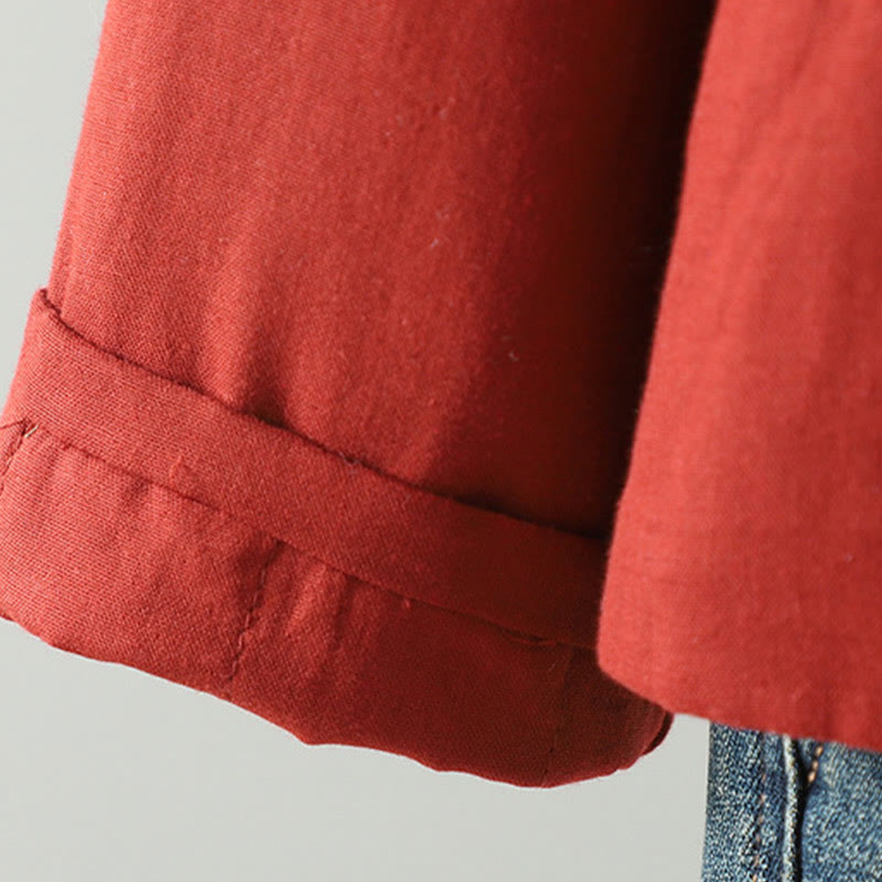 Winter Solid Flower Long Sleeve Cotton Women's Thermal Jacket