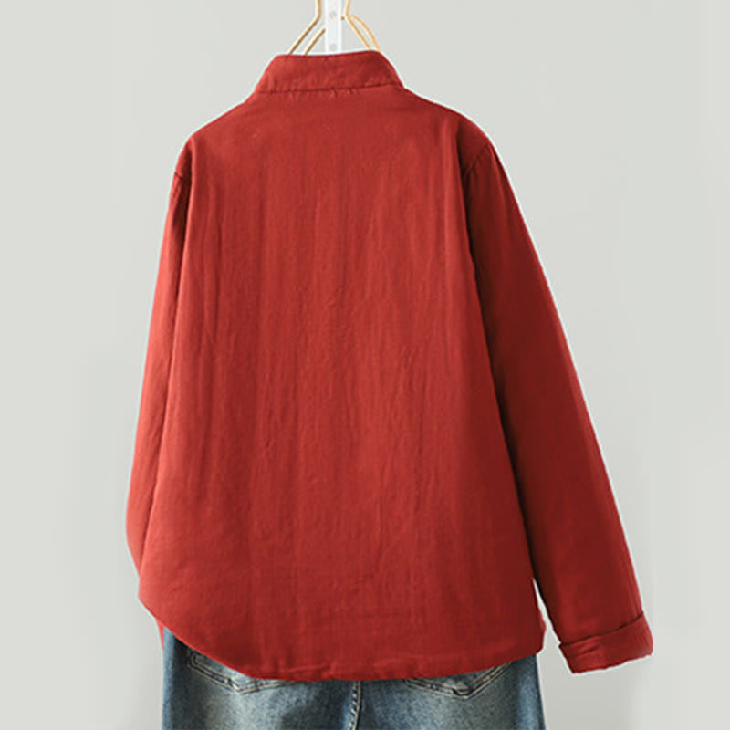 Winter Solid Flower Long Sleeve Cotton Women's Thermal Jacket