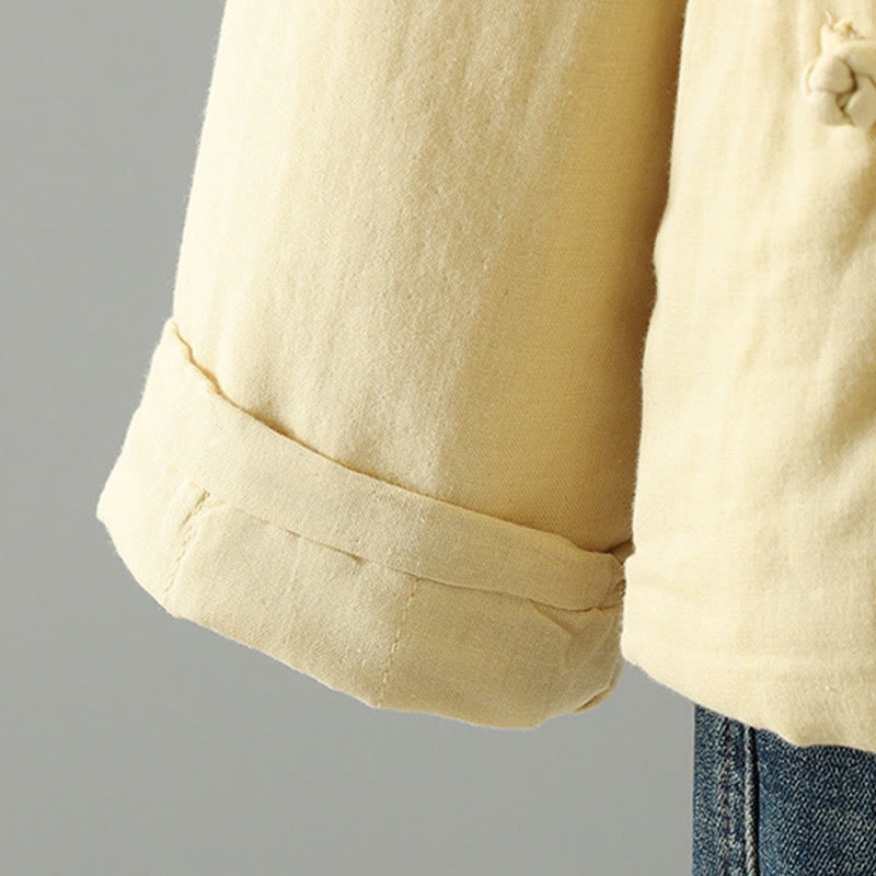 Winter Solid Flower Long Sleeve Cotton Women's Thermal Jacket