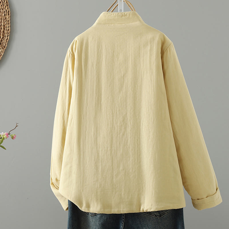 Winter Solid Flower Long Sleeve Cotton Women's Thermal Jacket