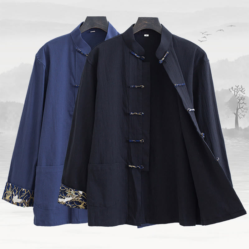 Men's Lightweight Cotton Linen Stand-Collar Meditation Jacket