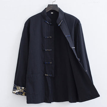 Men's Lightweight Cotton Linen Stand-Collar Meditation Jacket
