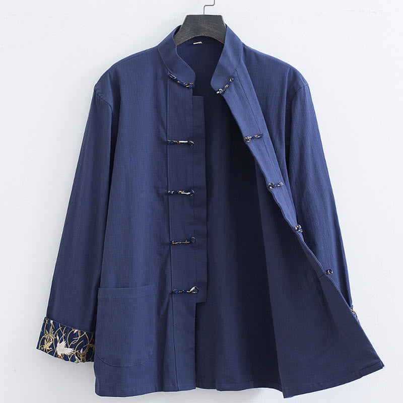 Men's Lightweight Cotton Linen Stand-Collar Meditation Jacket