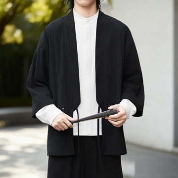 Tactile Cotton Linen Open Front Mindful Kimono Jacket